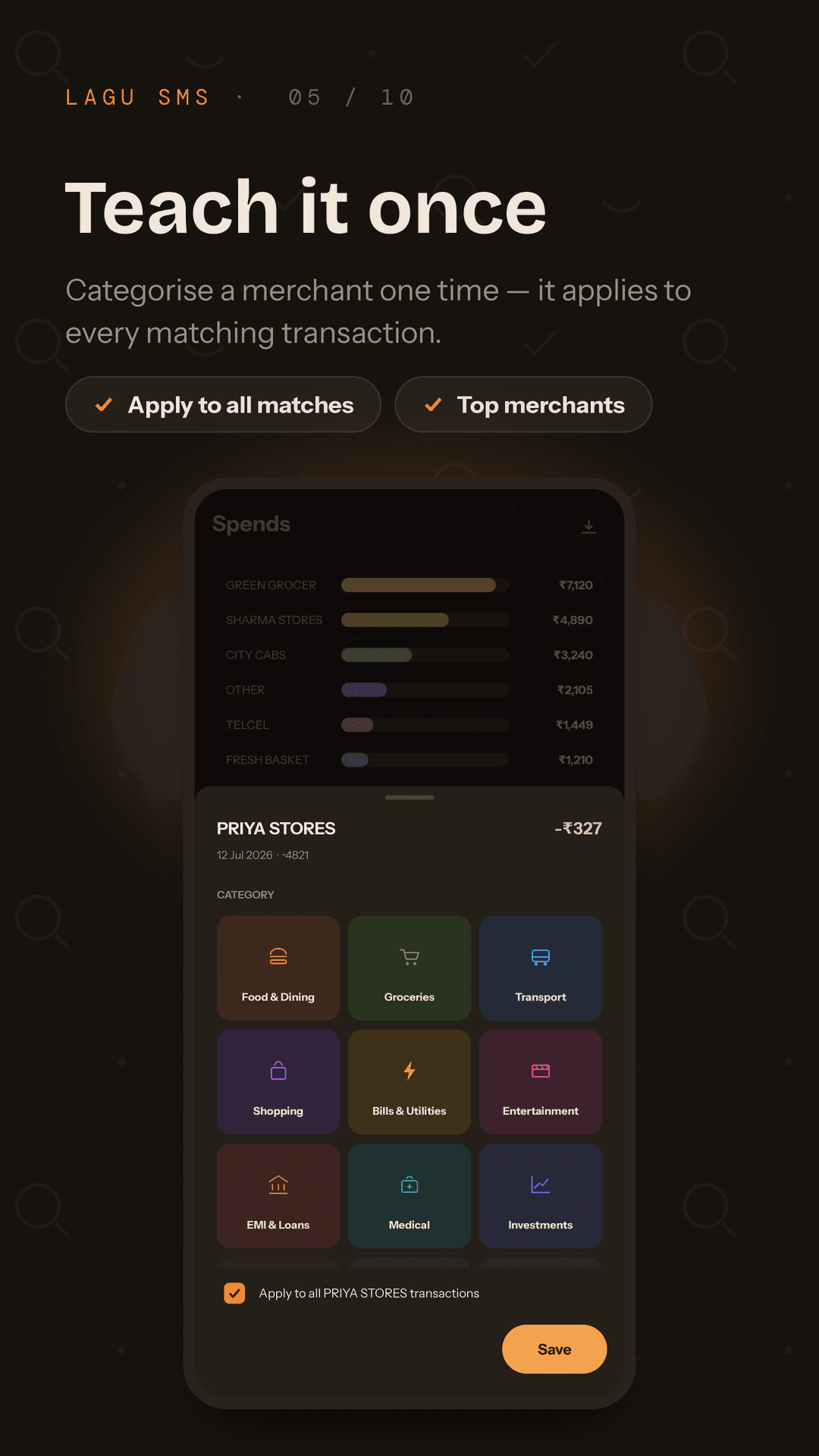 Categorising a merchant once so it applies to every matching transaction